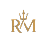 Rare Masculine logo featuring gold initials “R” and “M” with a central trident symbol on a black background.